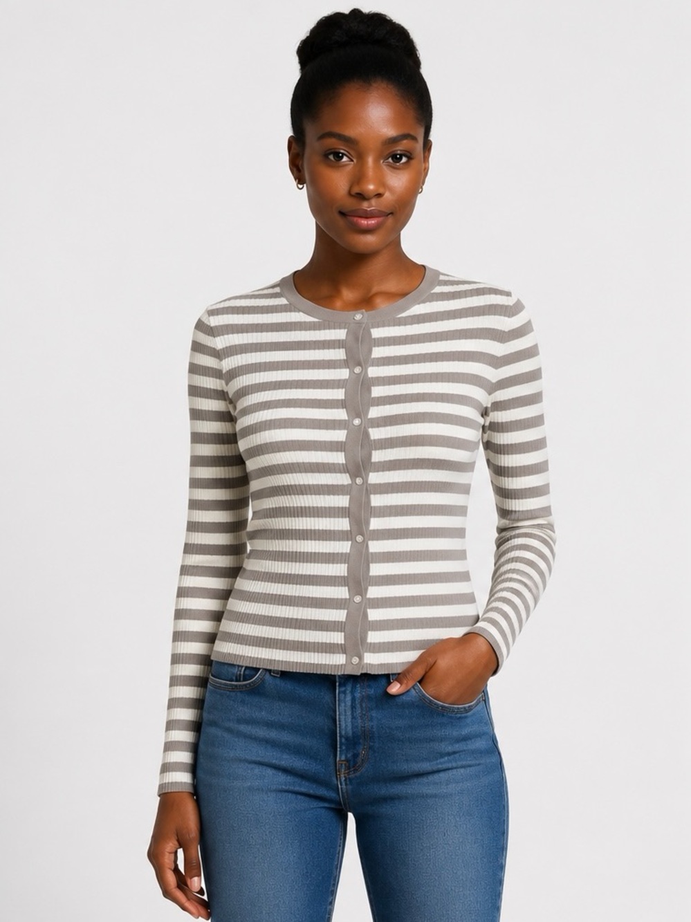 Theory Striped Ribbed Cardigan. EUC